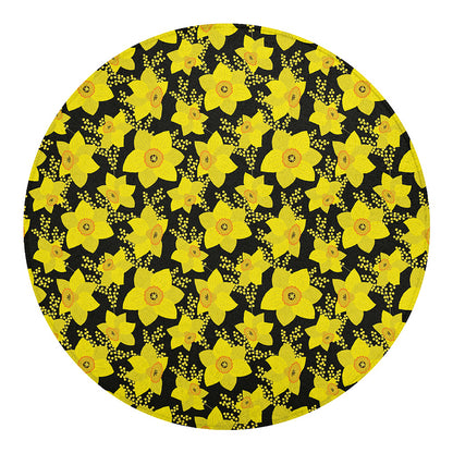 Daffodil And Mimosa Pattern Print Round Blanket