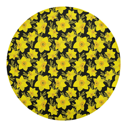 Daffodil And Mimosa Pattern Print Round Blanket