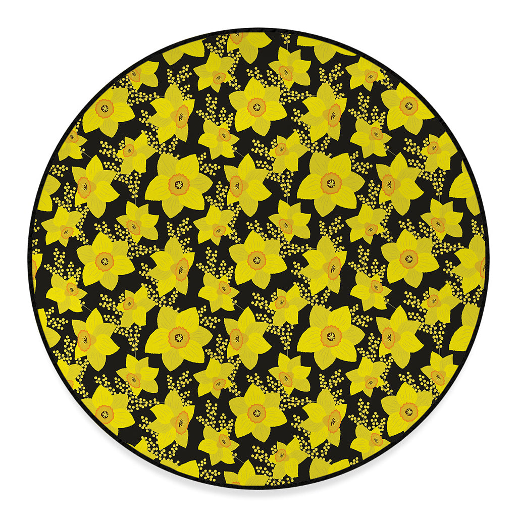 Daffodil And Mimosa Pattern Print Round Floor Mat