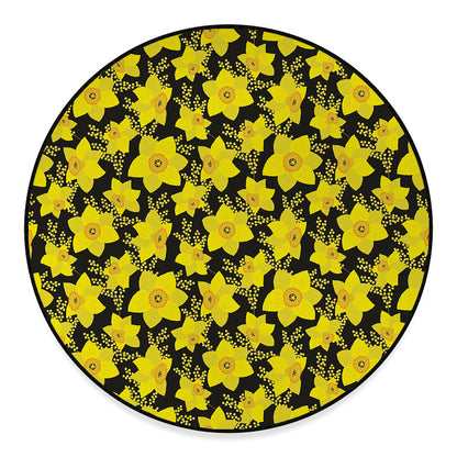 Daffodil And Mimosa Pattern Print Round Floor Mat