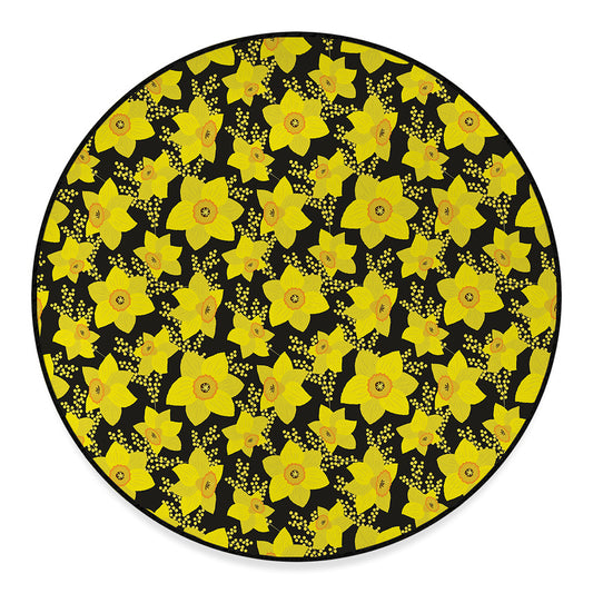 Daffodil And Mimosa Pattern Print Round Floor Mat