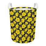 Daffodil And Mimosa Pattern Print Round Laundry Basket