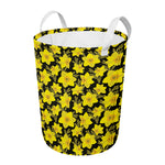 Daffodil And Mimosa Pattern Print Round Laundry Basket