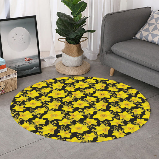 Daffodil And Mimosa Pattern Print Round Rug