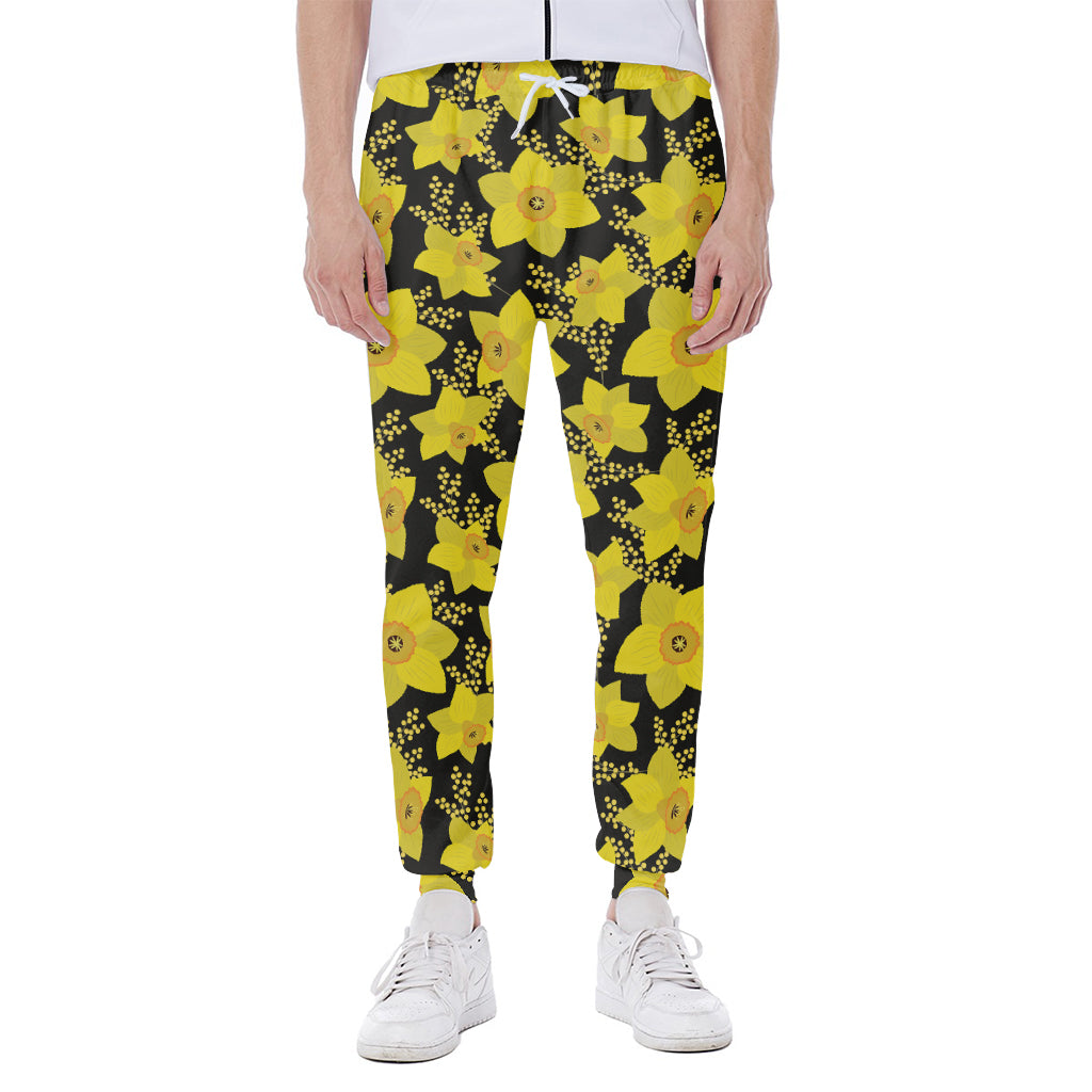Daffodil And Mimosa Pattern Print Scuba Joggers