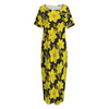 Daffodil And Mimosa Pattern Print Short Sleeve Long Nightdress