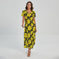 Daffodil And Mimosa Pattern Print Short Sleeve Maxi Dress