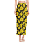 Daffodil And Mimosa Pattern Print Side Slit Maxi Skirt