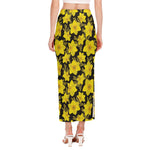 Daffodil And Mimosa Pattern Print Side Slit Maxi Skirt