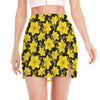 Daffodil And Mimosa Pattern Print Side Slit Mini Skirt