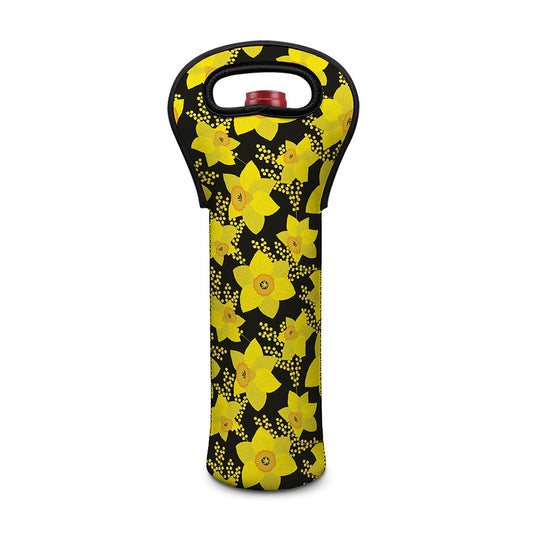 Daffodil And Mimosa Pattern Print Single Neoprene Wine Tote