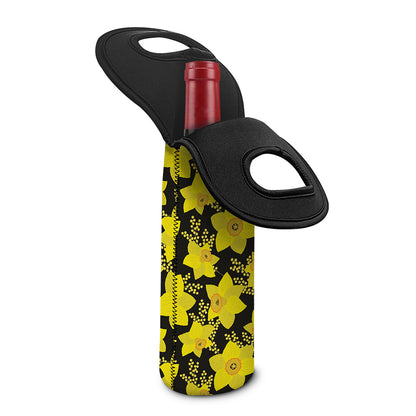 Daffodil And Mimosa Pattern Print Single Neoprene Wine Tote