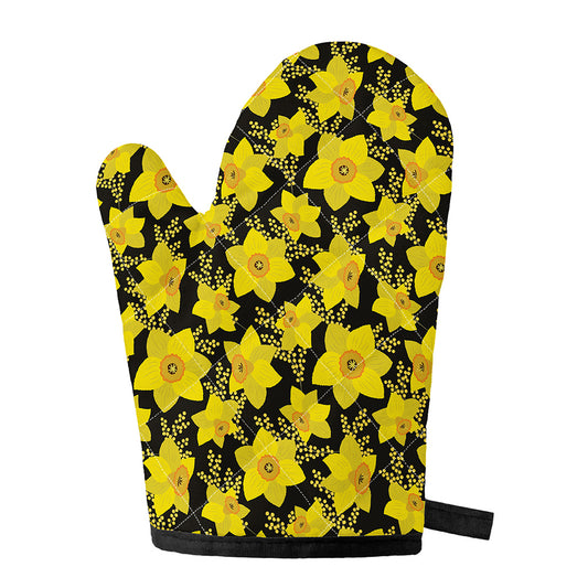 Daffodil And Mimosa Pattern Print Single Oven Mitt