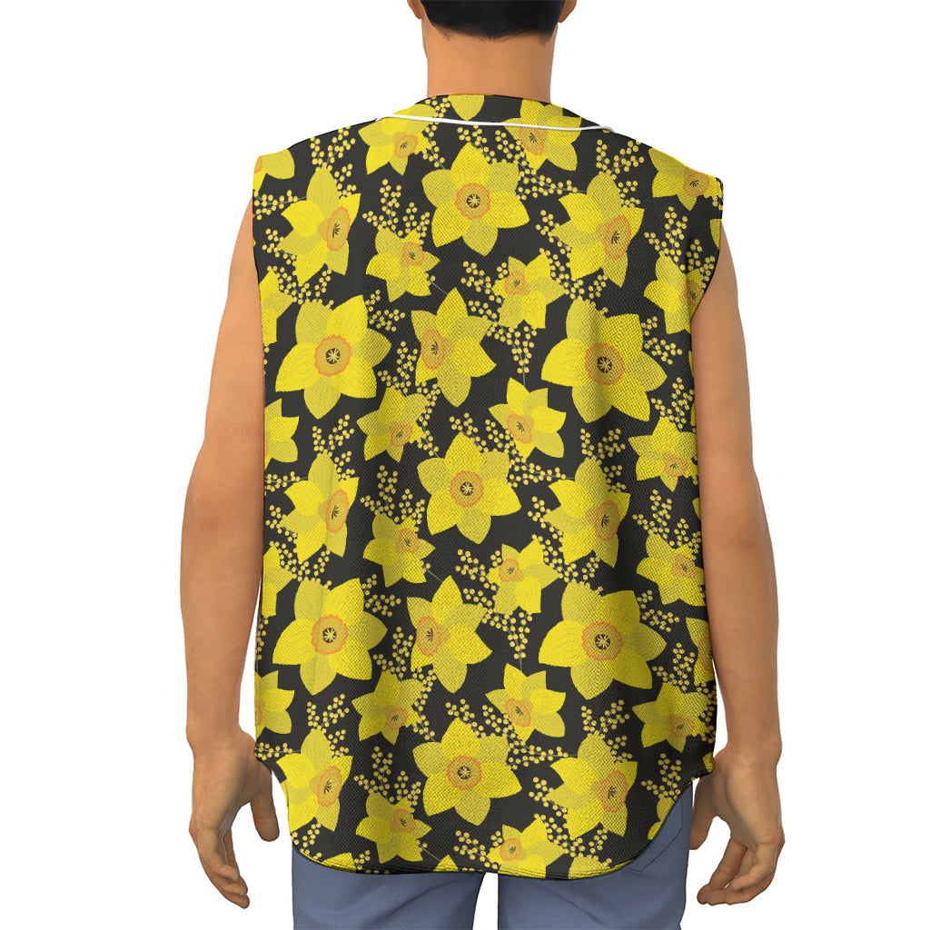Daffodil And Mimosa Pattern Print Sleeveless Baseball Jersey