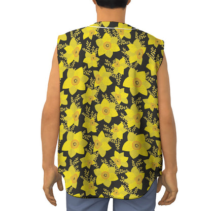 Daffodil And Mimosa Pattern Print Sleeveless Baseball Jersey