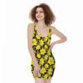 Daffodil And Mimosa Pattern Print Sleeveless Bodycon Dress