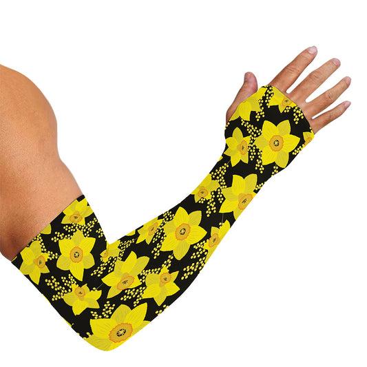Daffodil And Mimosa Pattern Print Sun Protection Arm Sleeves