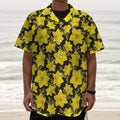 Daffodil And Mimosa Pattern Print Textured Short Sleeve Shirt