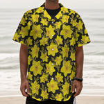 Daffodil And Mimosa Pattern Print Textured Short Sleeve Shirt