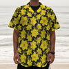 Daffodil And Mimosa Pattern Print Textured Short Sleeve Shirt