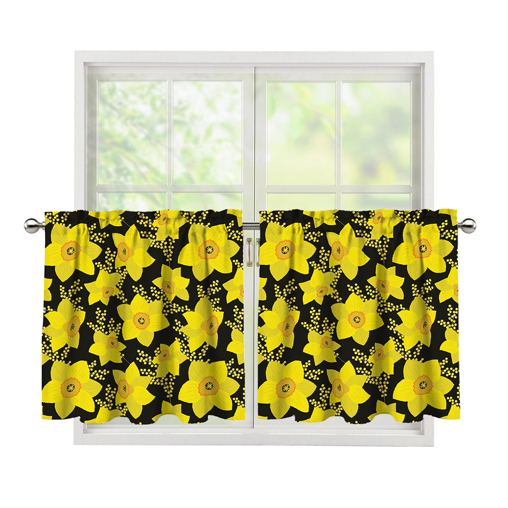 Daffodil And Mimosa Pattern Print Tier Curtains