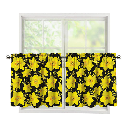 Daffodil And Mimosa Pattern Print Tier Curtains