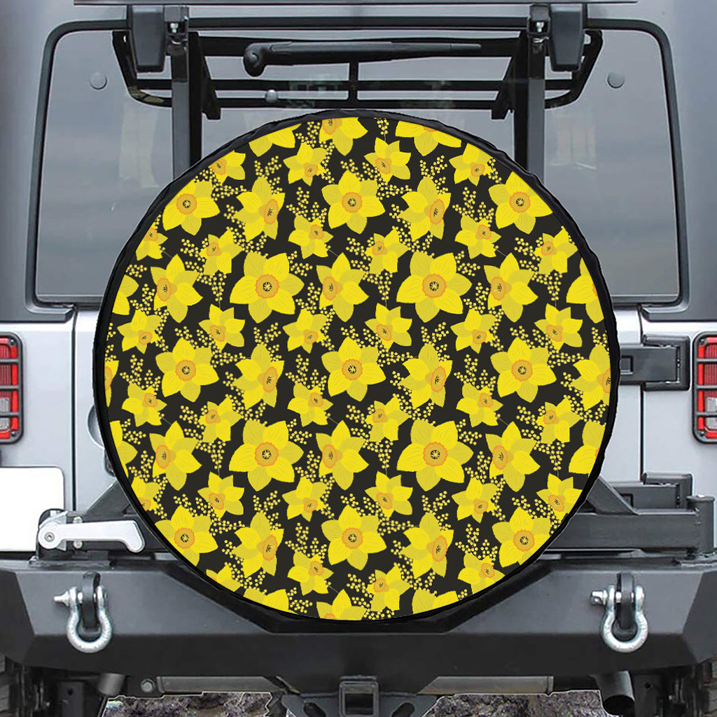 Daffodil And Mimosa Pattern Print Tire Cover
