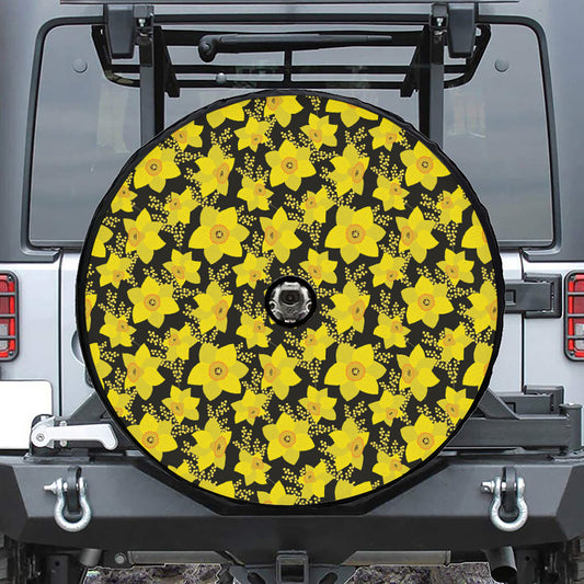 Daffodil And Mimosa Pattern Print Tire Cover With Camera Hole