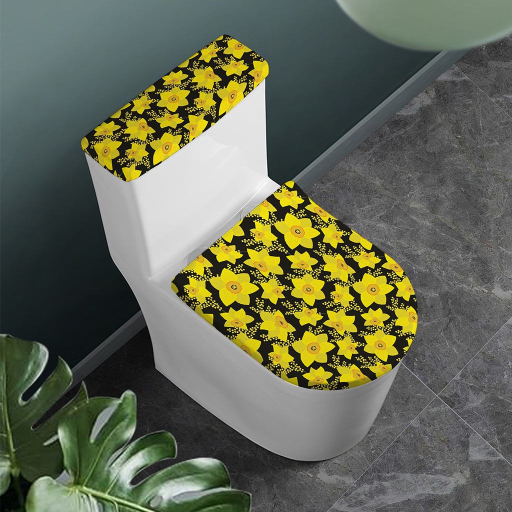 Daffodil And Mimosa Pattern Print Toilet Lid And Tank Cover Set