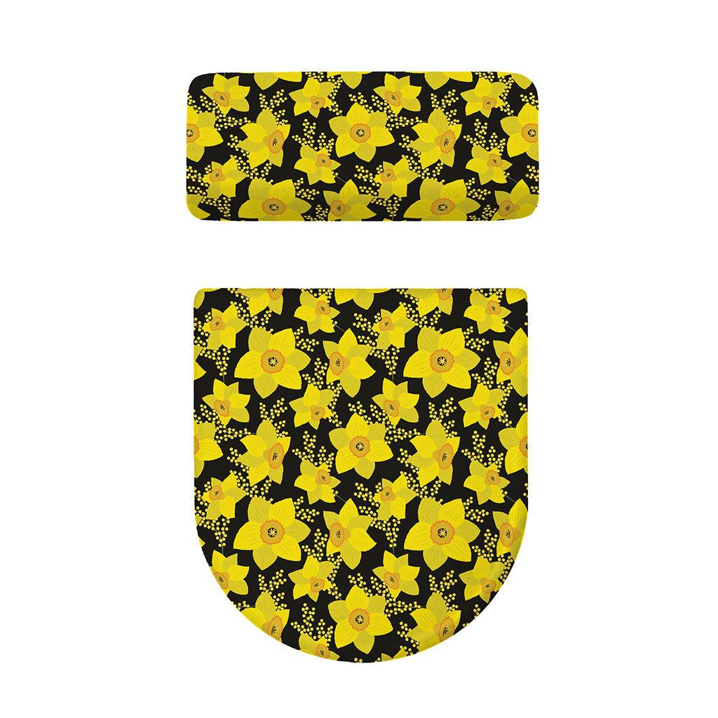 Daffodil And Mimosa Pattern Print Toilet Lid And Tank Cover Set