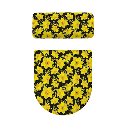 Daffodil And Mimosa Pattern Print Toilet Lid And Tank Cover Set