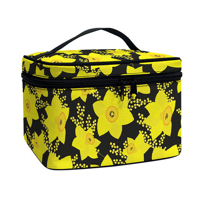 Daffodil And Mimosa Pattern Print Travel Makeup Bag