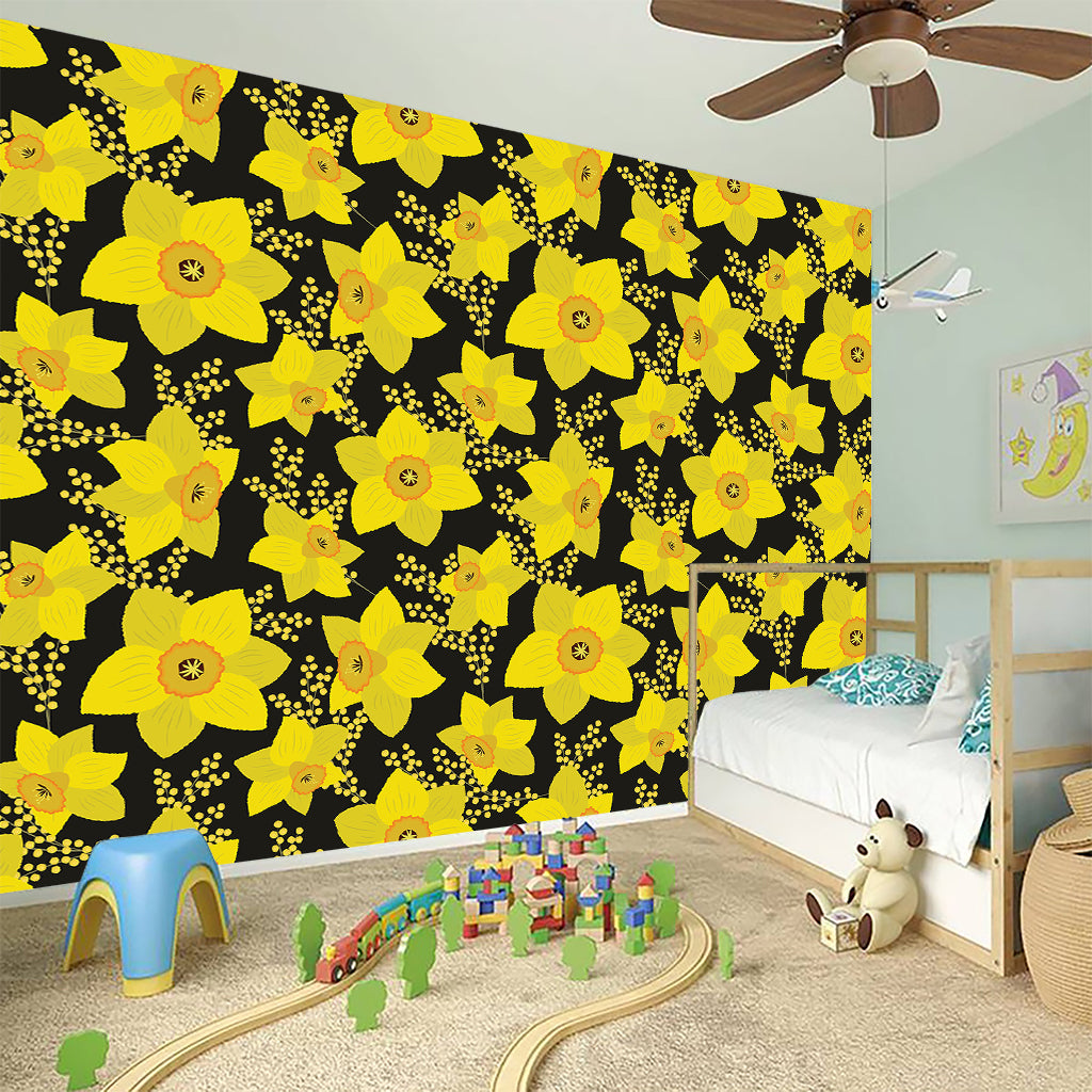 Daffodil And Mimosa Pattern Print Wall Sticker