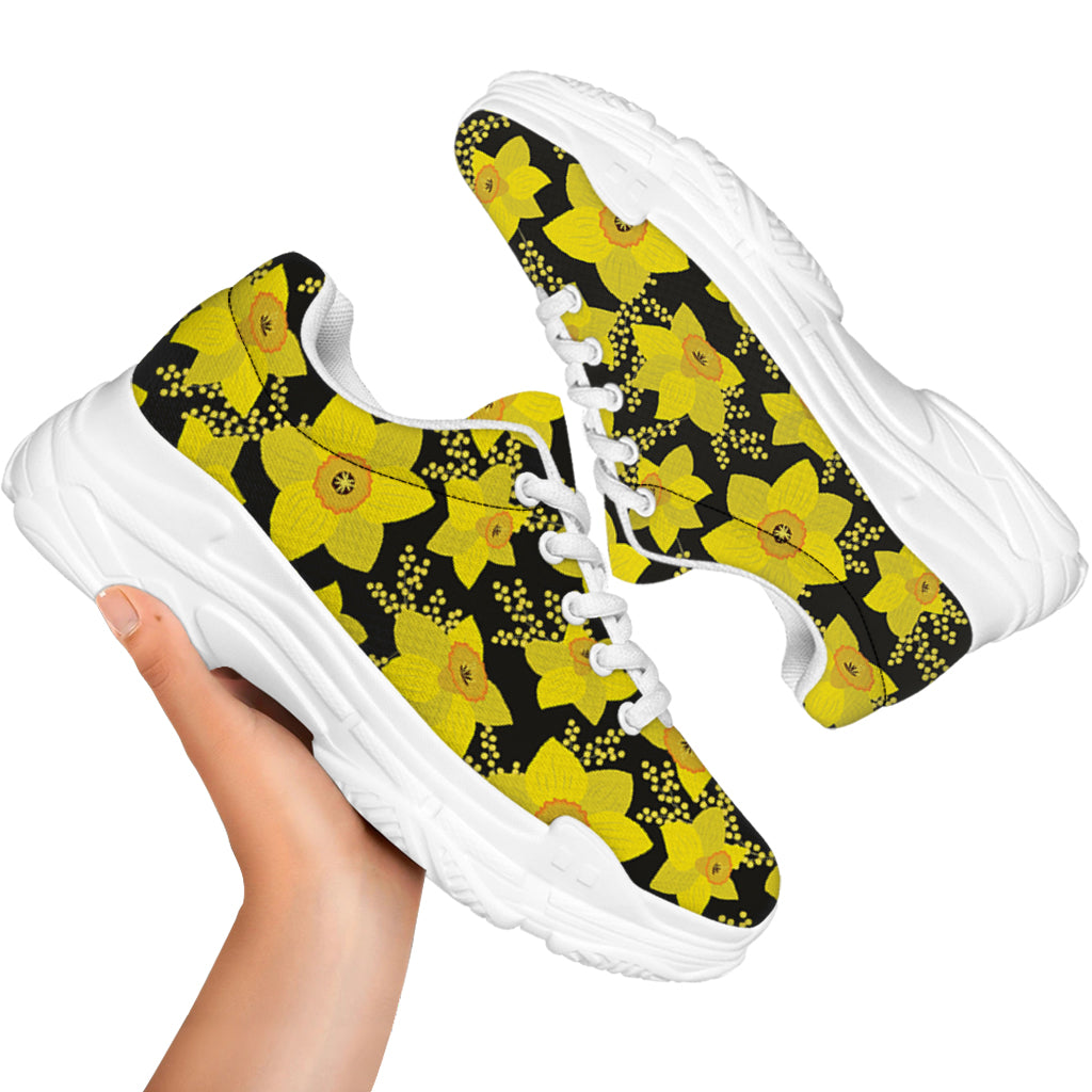 Daffodil And Mimosa Pattern Print White Chunky Shoes