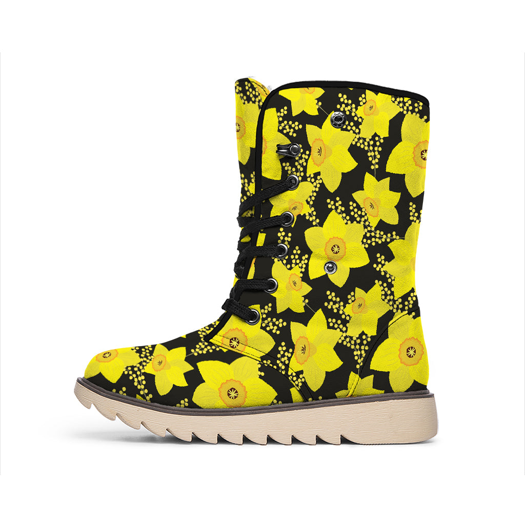 Daffodil And Mimosa Pattern Print Winter Boots