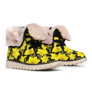Daffodil And Mimosa Pattern Print Winter Boots