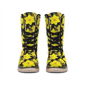 Daffodil And Mimosa Pattern Print Winter Boots