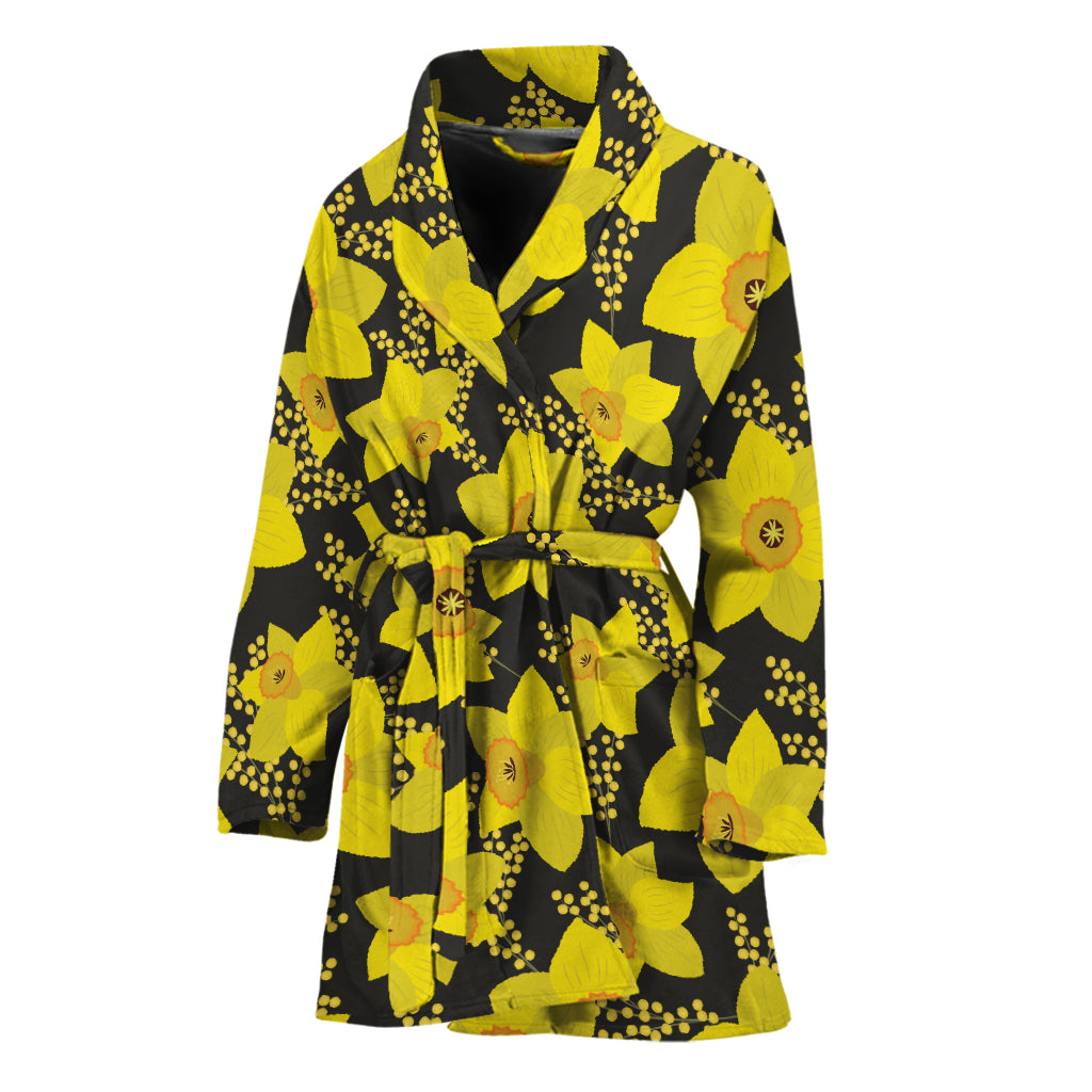 Daffodil And Mimosa Pattern Print Women's Bathrobe