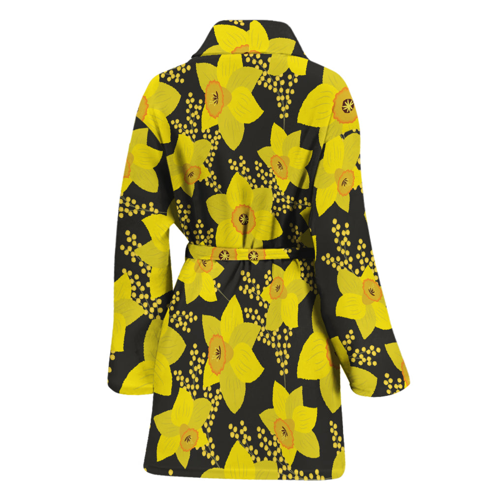 Daffodil And Mimosa Pattern Print Women's Bathrobe