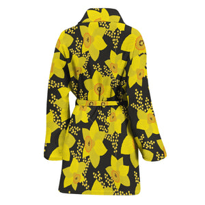 Daffodil And Mimosa Pattern Print Women's Bathrobe