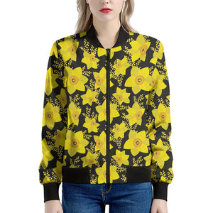 Daffodil And Mimosa Pattern Print Women's Bomber Jacket