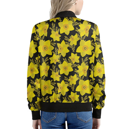 Daffodil And Mimosa Pattern Print Women's Bomber Jacket