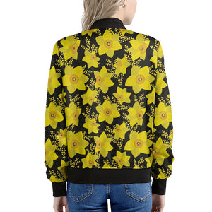 Daffodil And Mimosa Pattern Print Women's Bomber Jacket