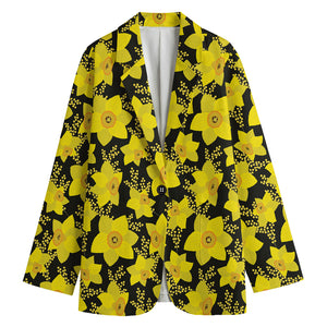 Daffodil And Mimosa Pattern Print Women's Cotton Blazer