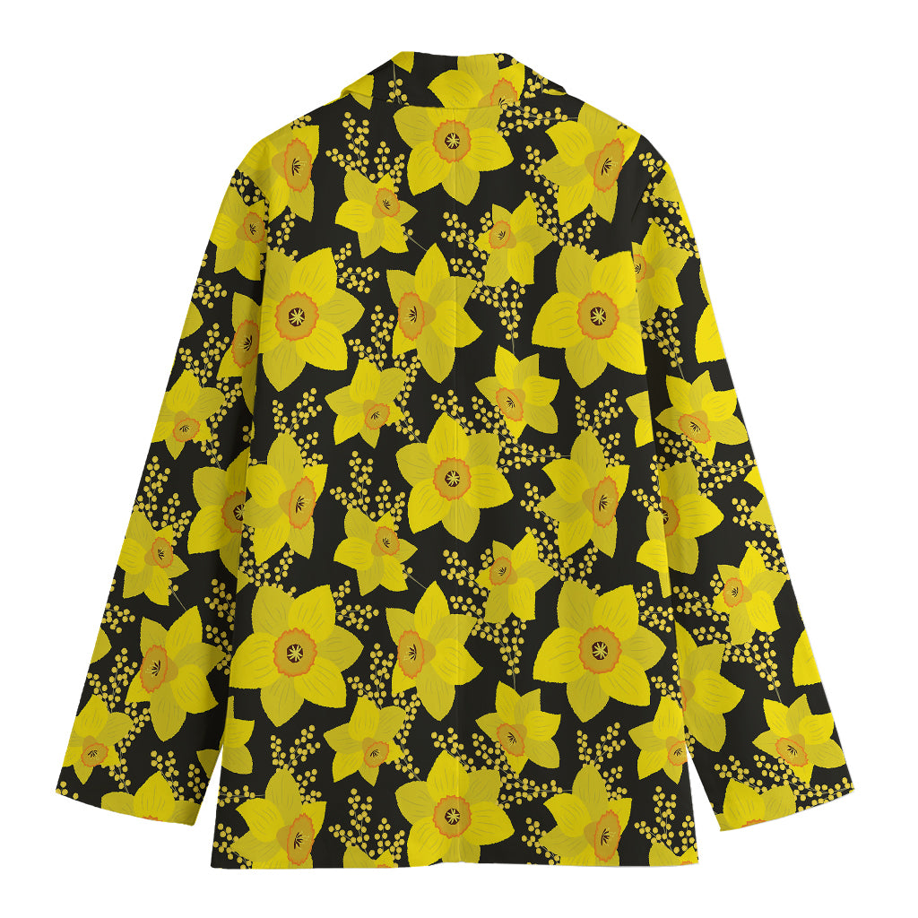 Daffodil And Mimosa Pattern Print Women's Cotton Blazer