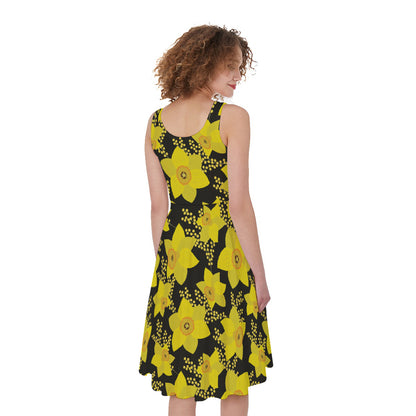 Daffodil And Mimosa Pattern Print Women's Sleeveless Dress