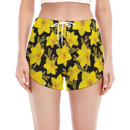 Daffodil And Mimosa Pattern Print Women's Split Running Shorts