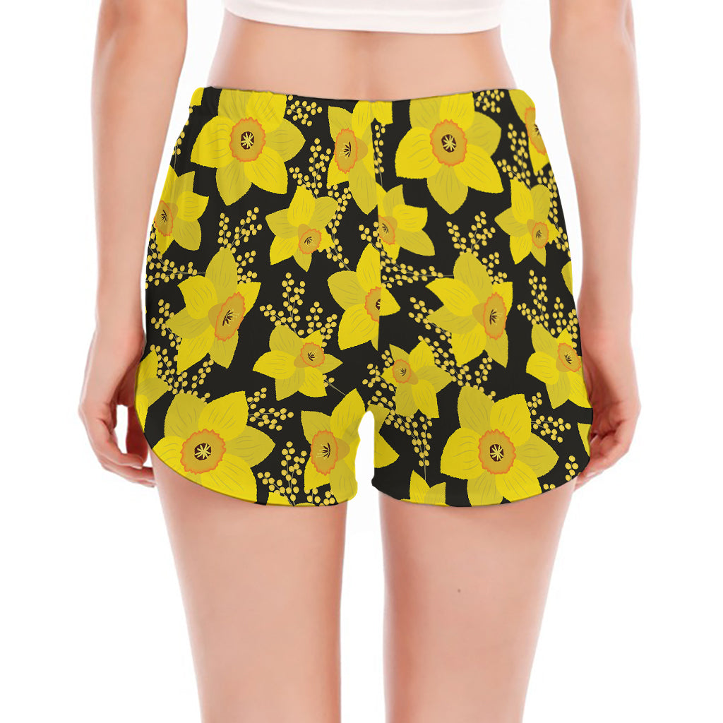 Daffodil And Mimosa Pattern Print Women's Split Running Shorts