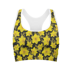 Daffodil And Mimosa Pattern Print Women's Sports Bra