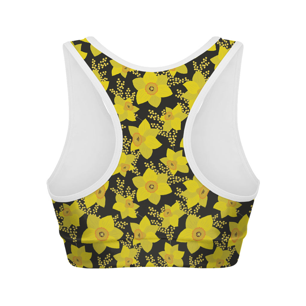Daffodil And Mimosa Pattern Print Women's Sports Bra